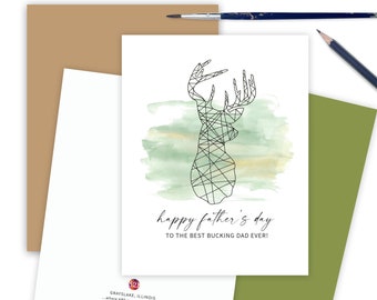 Outdoorsman Hunter Dad, Happy Father's Day Card, Funny Father's Day Greeting, Deer Hunter Father's Day Card for Dad, Bucking Best Dad Card