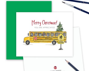 School Bus Service Appreciation Merry Christmas Card, Bus Driver Thank you, Thank You Appreciation Worker, Holiday Bus Driver Gift Card