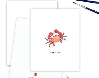 Crab Thank You Card, Coastal Crab Watercolor Cards, Ocean Theme Thank You Note Card, Nautical Thank You Notes, Snappy Notes, New England Art