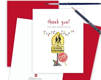 Crossing Guard Thank You, School Appreciation Christmas Card, Teacher Thank You Appreciation, Holiday Gratitude Thank You Card, Xing Guard