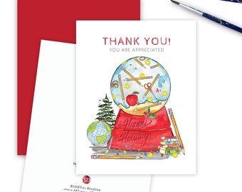 Teacher Happy Holidays, Service Appreciation Merry Christmas Card Thankful Appreciation Worker, Christmas Gift Thank You Card Classroom Aide