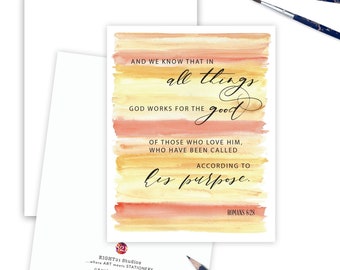 Bible Verse Card, Bible Study Group, Romans 8:28, Scripture Verse Card, All Things Work Together Good, Christian Note Card, Christian Cards