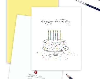 Happy Birthday Greeting Card, Whimsical Watercolor Birthday Card, Cute Happy Birthday Greeting Card, Card for Friends Birthday for Her