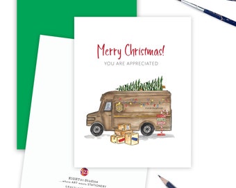 Merry Christmas Card for Delivery Driver, Thank Appreciation Workers, Holiday Service Person Gift Thank You Card, Delivery Truck Thank You