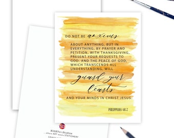 Philippians 4:6-7, Christian Note Cards, Scripture Verse Cards with Envelopes, Christian Gifts Ideas, Encouraging Stationery for Friends