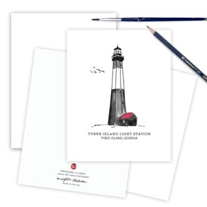 Tybee Island Light Station Greeting Card Georgia Lighthouse Lovers Card, Nautical Cards Light House Stationery Seashore Cards  TYBEE-W