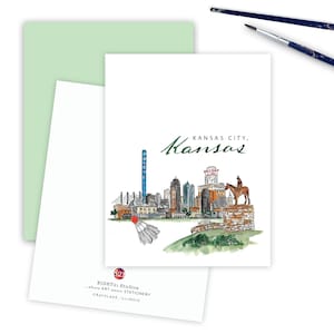 Kansas City Skyline Stationery Set of 10 Folded Notecards, Kansas City Gift Idea for Relocation Gift, Kansas City Lover Souvenir for Couple