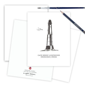 Cape Henry Lighthouse Greeting Card Virginia Beach Lighthouse Lovers Card, Nautical Cards Light House Stationery Seashore Cards  CAPEHRY-W
