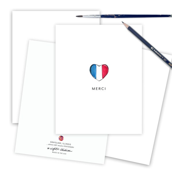 Merci Greeting Card, Paris France Flag Card, Thank You Card French, French Lover Note Card, Parisian Greeting Card, I Love Paris Card