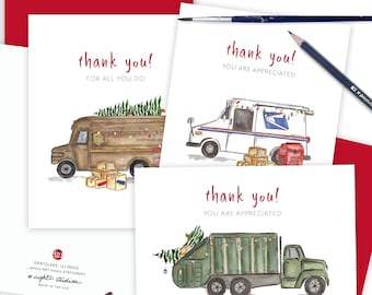 Service Worker Christmas Card Set of 3, Grateful for You, Christmas Gift Card, Delivery Person Assortment of Greeting Cards, Postal Worker
