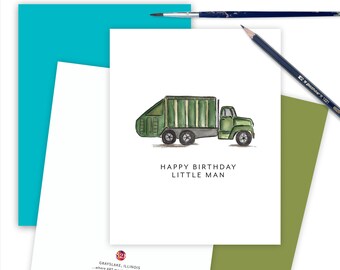 Garbage Truck Birthday Card for Him, Boys Truck Birthday Greeting Card, Construction Lover Happy Birthday Card, Boys Birthday GARB