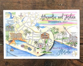 Custom Wedding Maps, Personalized Wedding Maps, Watercolor Wedding Maps, Map Illustration, Hand Painted Guest Map, Hand Drawn