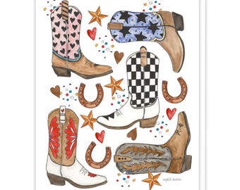 Cowgirl Greeting Card, Cowboy Boots Card, Western Birthday Card, Country Girl Gift, Horse Lover, Cowgirl Gift, Western Stationery, Rodeo Fan