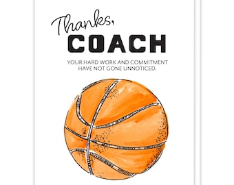 Thank You Card for Basketball Coach Gifts, Basketball Appreciation Card for Coaches, End of Year Sports Themed Party, Basketball Thanks Gift