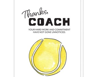Tennis Gift for Coach, Sport Themed End of Year Party, Thank You Card for Tennis Coach, Tennis Coaches Gifts, Tennis Appreciation Coach Card