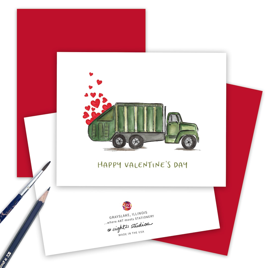 Garbage Truck Valentine Greetings for Boys Happy Valentines Etsy