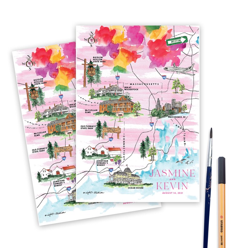 Invitation Map Insert Map Illustration Map Itinerary Etsy