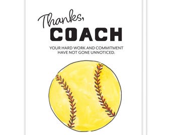Thank You Card for Softball Coaches, Sports Themed Year-End Party, Softball Coach Gift, Girl Softball Lover, Appreciation Card for Coach
