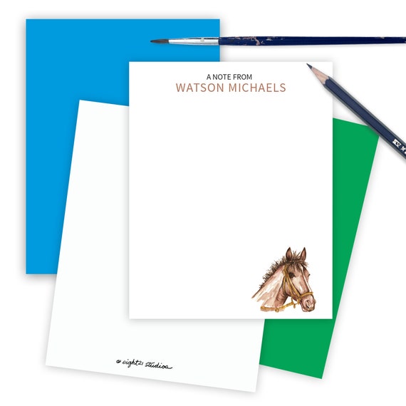 Equestrian Gifts Personalized Stationery Set of 12 Horse Stationary Set Horse Art Flat Note Card I/'d Rather Be Horse Back Riding