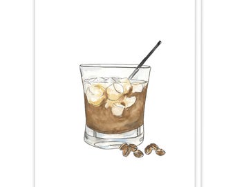 White Russian Drink Recipe Card, Stock the Bar Cocktail Recipe Card, Card for New Home, White Russian Cocktail Bar Menu, Happy Birthday Card