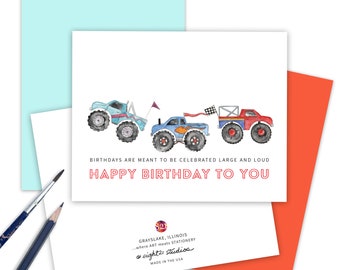Happy Birthday Greeting Card for Boys, Monster Truck Birthday Card for Friend, Truck Birthday Card, Kids Birthday Card Monster Truck Party