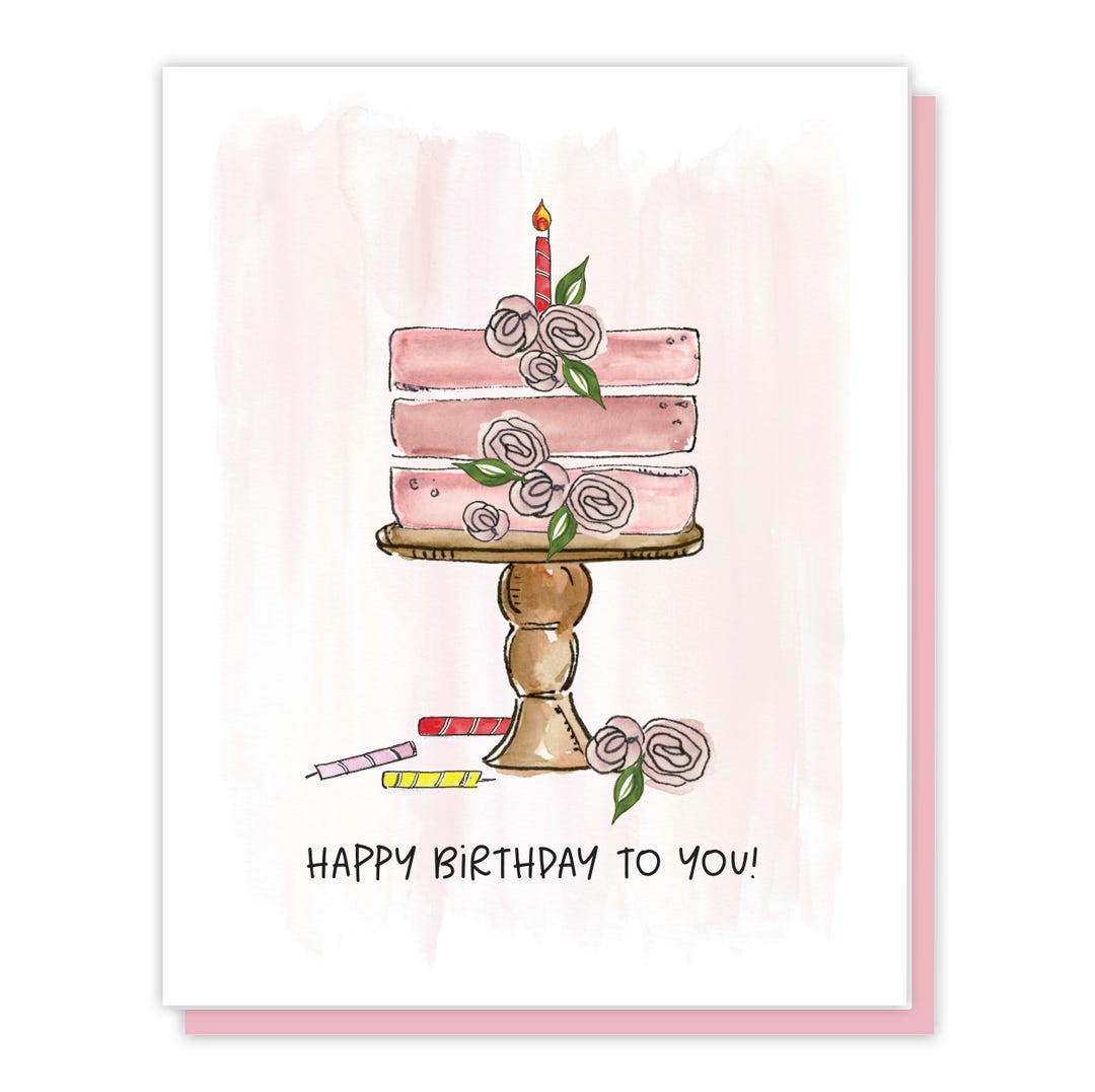 Pink Birthday Cake Greeting Card, Fun Feminine Birthday Card for Her ...