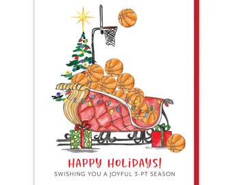 Basketball Christmas Card for Fan, Appreciation Christmas Card Basketball Team, Thank You Appreciation, Happy Holiday Card, Basket Ball Card