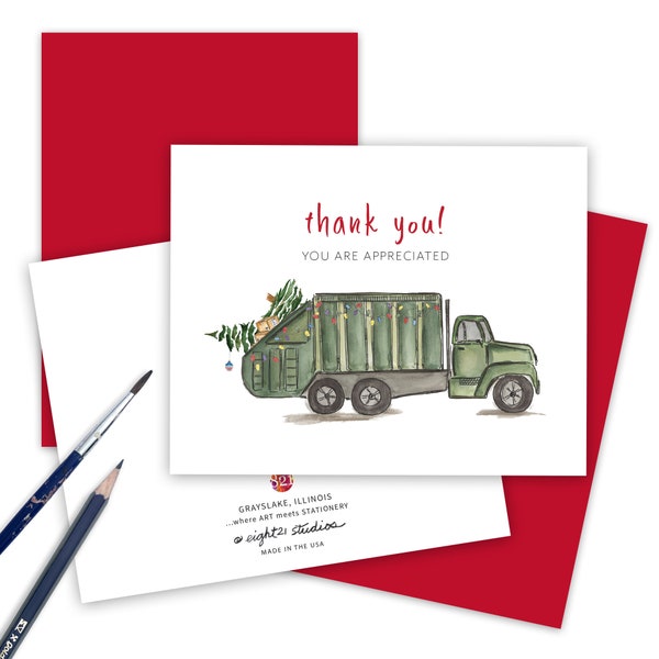 Garbage Truck Thank You, Service Appreciation Christmas Card, Thank You Appreciation Workers, Holiday Service Person Gift Thank You Card
