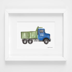 Dump Truck Print for Kids Playroom, 7x5 Watercolor Dump Truck Wall Art for Nursery, Toddler Boys Room Construction Truck Decor