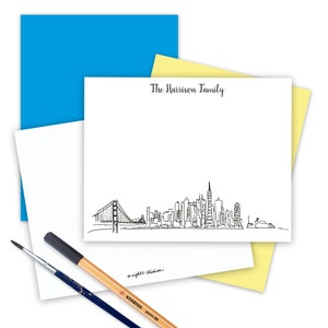 San Francisco Skyline Art, Personalized Stationery for Relocation, Wedding Thank You Cards, San Francisco Gift, Mens Stationary Set of 12 image 2