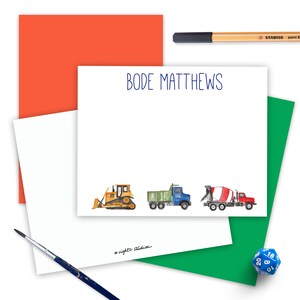 Construction Trucks Kids Personalized Stationery Set of 12 with Envelopes, Gifts for Birthday Thank You Cards, Gift for Kids Note Cards image 3