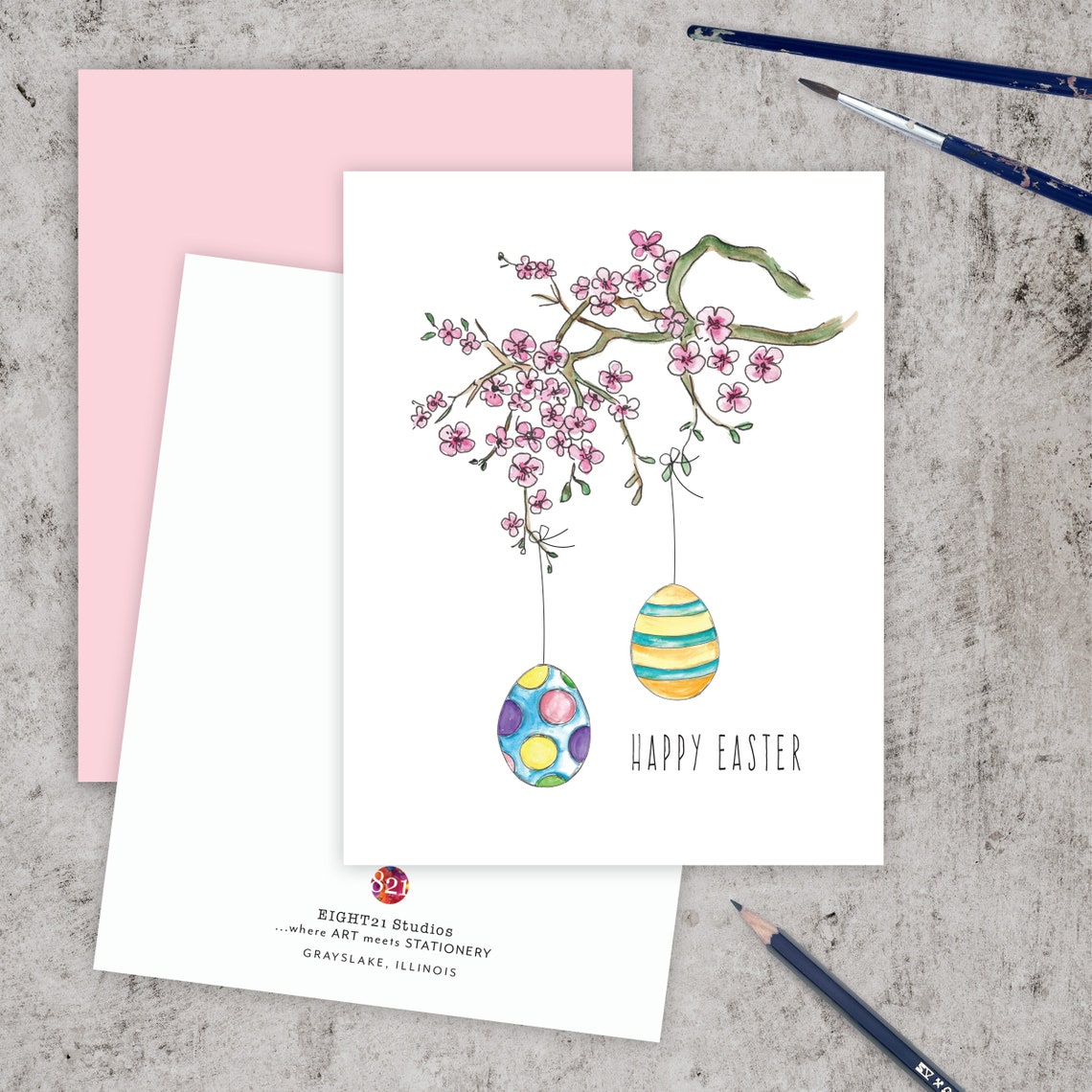 Happy Easter Card, Cherry Blossom Easter Greeting Card, Nonreligious ...