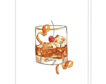 Old Fashion Recipe Card, Stock the Bar Cocktail Recipe Cards, Housewarming Card for New Home, Cocktail Bar Menu, Happy Birthday Cards
