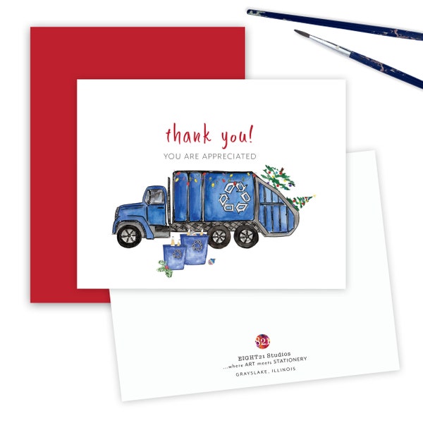 Recycle Truck Thank You, Service Recycling Christmas Card, Thank You Appreciation Workers, Holiday Service Person Gift Thank You Card