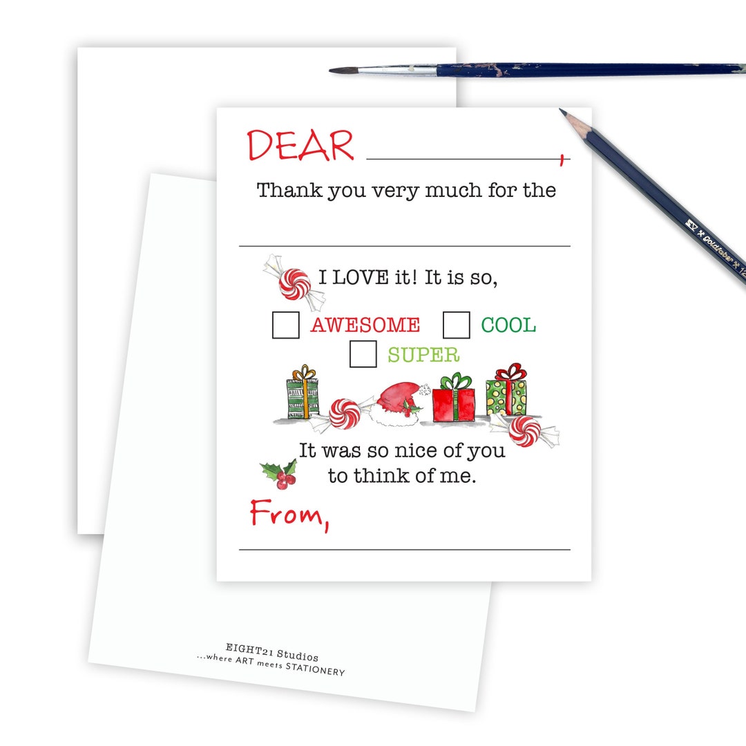 Fill in the Blank Christmas Thank You Note Card, Fill in Stationery ...