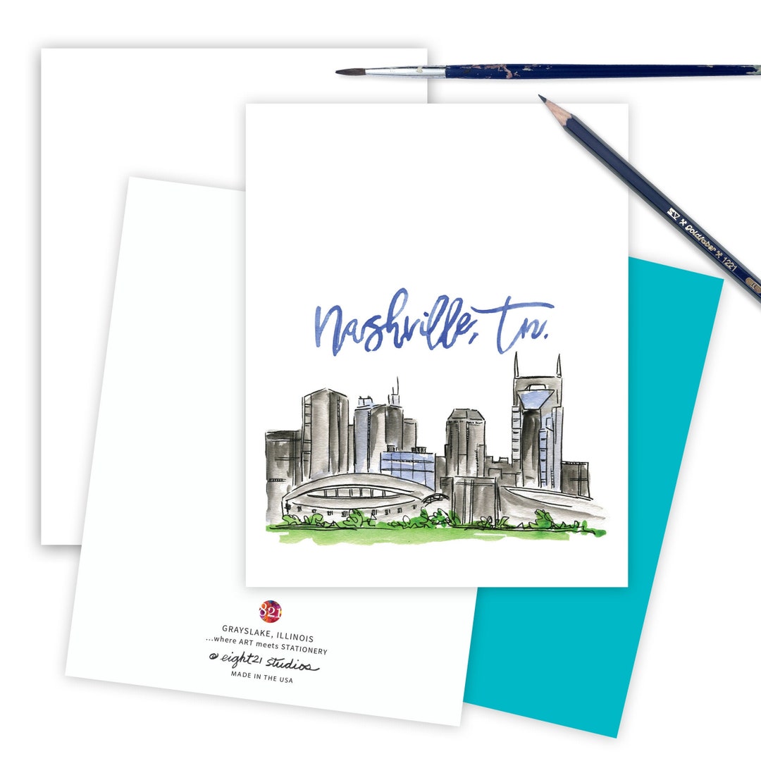 Nashville Skyline Stationery Set of 10 Folded Notes Nashville Etsy UK