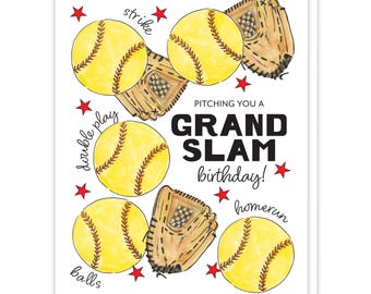 Sports Themed Birthday Party, Softball Fan Gift, Happy Birthday Card for Softball Player Gifts, Girl Softball Lover, Birthday Card for Kids