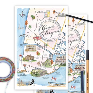 Illustrated Map, Map Itinerary Wedding Gift, Custom Wedding Map, Personalized Wedding Maps, Map Illustration, Custom Watercolor Wedding Maps