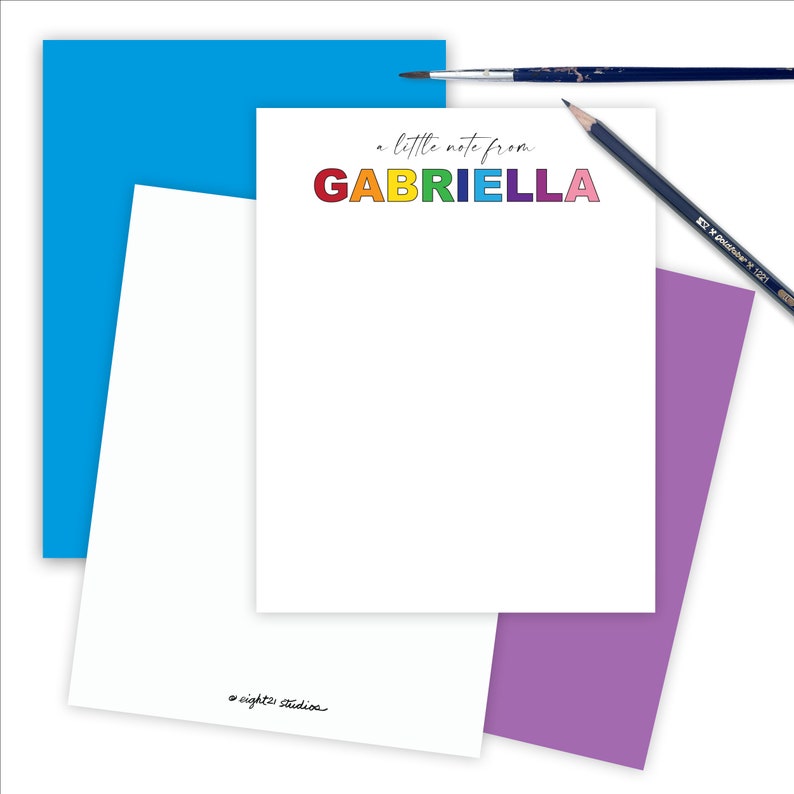 Personalized Stationery Set Gift Idea Cute Notes Rainbow Note Cards for Girls Stationary Set of 12 Flat Note Cards and Colorful Envelopes