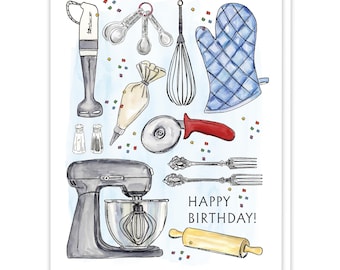 Fun Cooking Birthday Cards Happy Birthday, Cooking Lover Gifts, Baking Lovers, Birthday Card for Mom, Wife, Girlfriend, Kitchen Lover Gifts