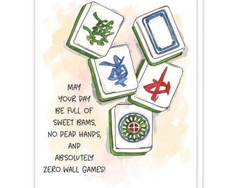 Mahjong Greeting Card, Mahjong Card for Friends, Tile Game Lovers Stationery, Mahjong Player Gift, Mahjong Gifts Birthday Card for Women