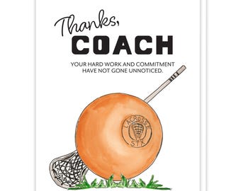 Lacrosse Coach Card, Lacrosse Gift for Coaches, Lacrosse Sport Greeting Card, Lacrosse Coach Thank You Gift, End Season Party Appreciation