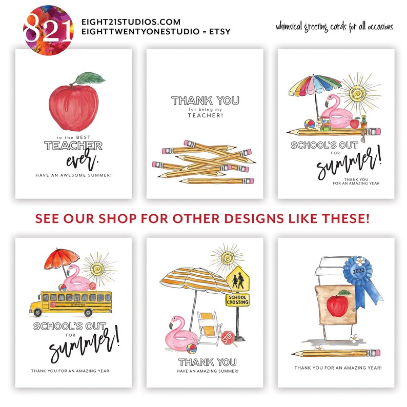 Teacher Appreciation Greeting Card, End of the Year School Card, Card ...