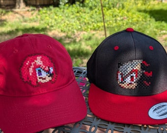 Knuckles and Shadow Pixel Art Embroidery Hats | Sonic Apparel