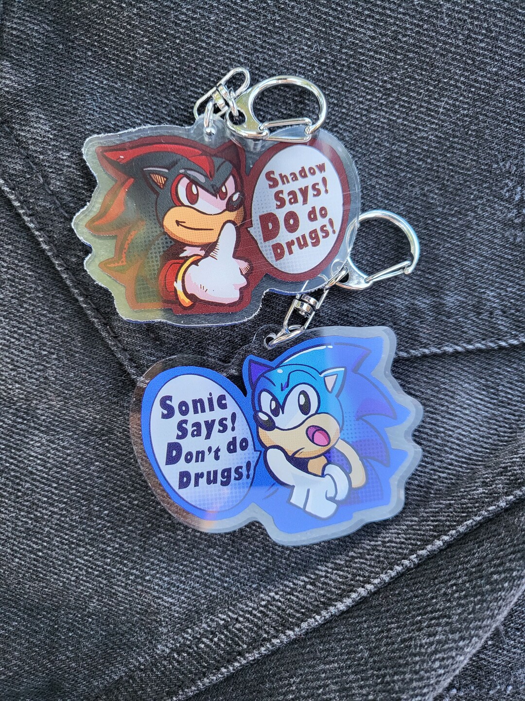 Sonic SHADOW Says Don't Do Drugs Double-sided Keychain | Sonic
