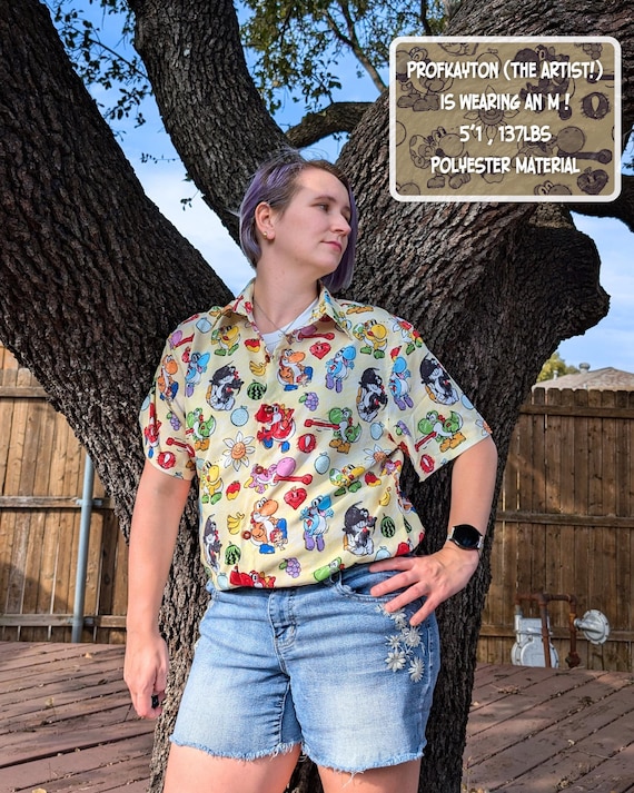 YOSHI Button up Shirt Sizes S-3X | Polyester | Nintendo, N64