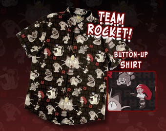 Team Rocket Button-Up Shirt Sizes S-3X | Polyester | Video Games, Gamer, Hawaiian Shirt, Gaming Gift