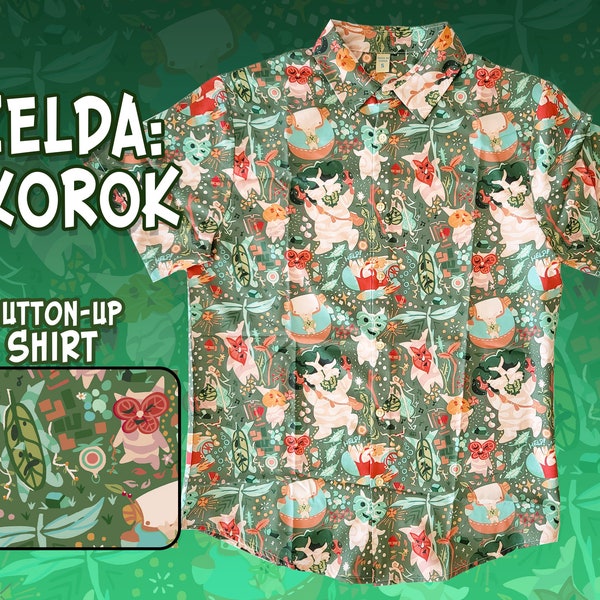 ZELDA KOROK Pattern Button Up Shirt Sizes S-3X | Video Games, Nintendo, Gamer, Hawaiian Shirt, Gaming Gift, Anime