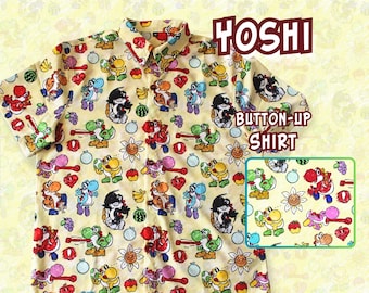 YOSHI Button Up Shirt Sizes S-3X | Polyester | Nintendo, N64, Retro Game, Hawaiian Shirt