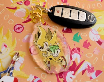 Llavero acrílico de Super Sonic / Sonic Genesis Gaming / 7,6 cm, doble cara / Accesorio para llaves de coche